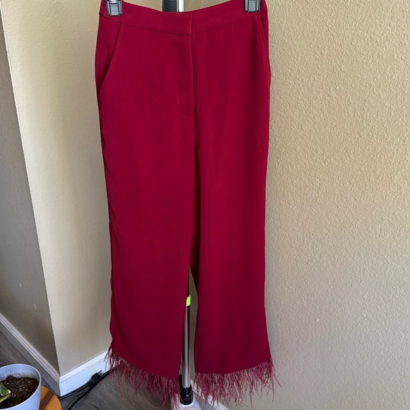 NWT WAYF sz XS scarlet red feather trim pants - Picture 5 of 12